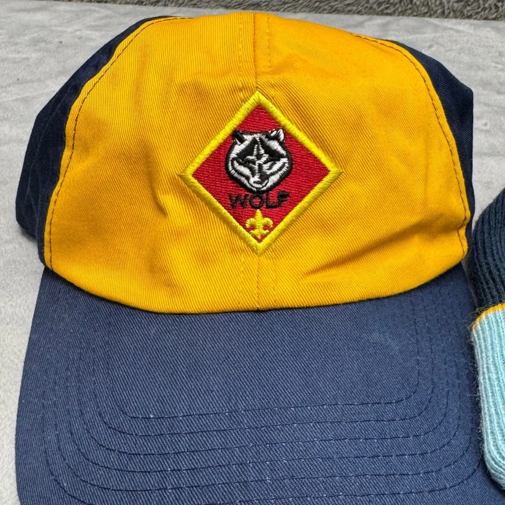 Scouts Wolf Cub‎ Scout Baseball Cap and Beanie Hat Set Kids S M Navy Yellow Blue